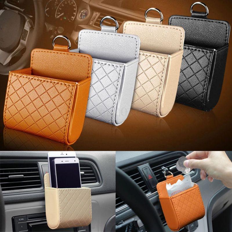 Car Vehicle Outlet PU Cradle Box Organizer Phone Storage Bag Handy Halter Accessories Mobile Phone Bags